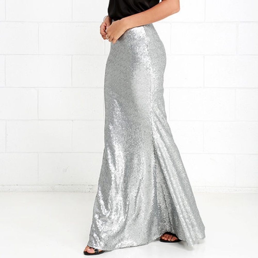 Lulu's Sea Spray Matte Silver Sequin Maxi Skirt